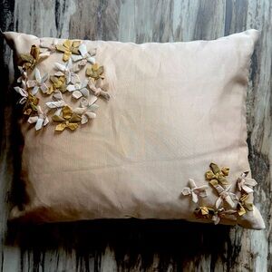 Vintage Elegant Unique Floral Accent Pillow 19X15 sheer cover taupe